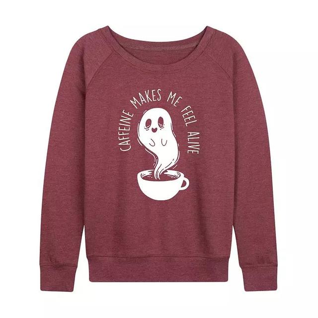 Womens Caffeine Makes Me Feel Alive Ghost Pullover Grey Blue Product Image