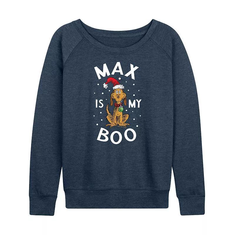 Womens Dr. Seuss The Grinch Max Is My Boo Lightweight French Terry Sweatshirt, Girls Grey Indigo Product Image