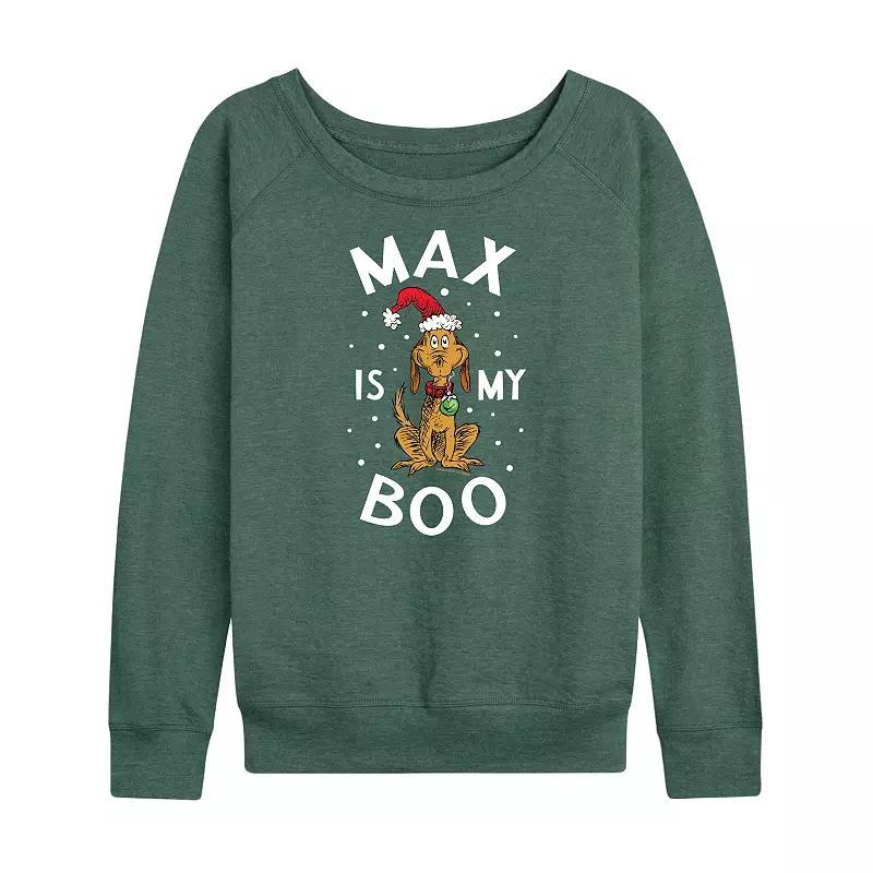 Womens Dr. Seuss The Grinch Max Is My Boo Lightweight French Terry Sweatshirt, Girls Grey Indigo Product Image