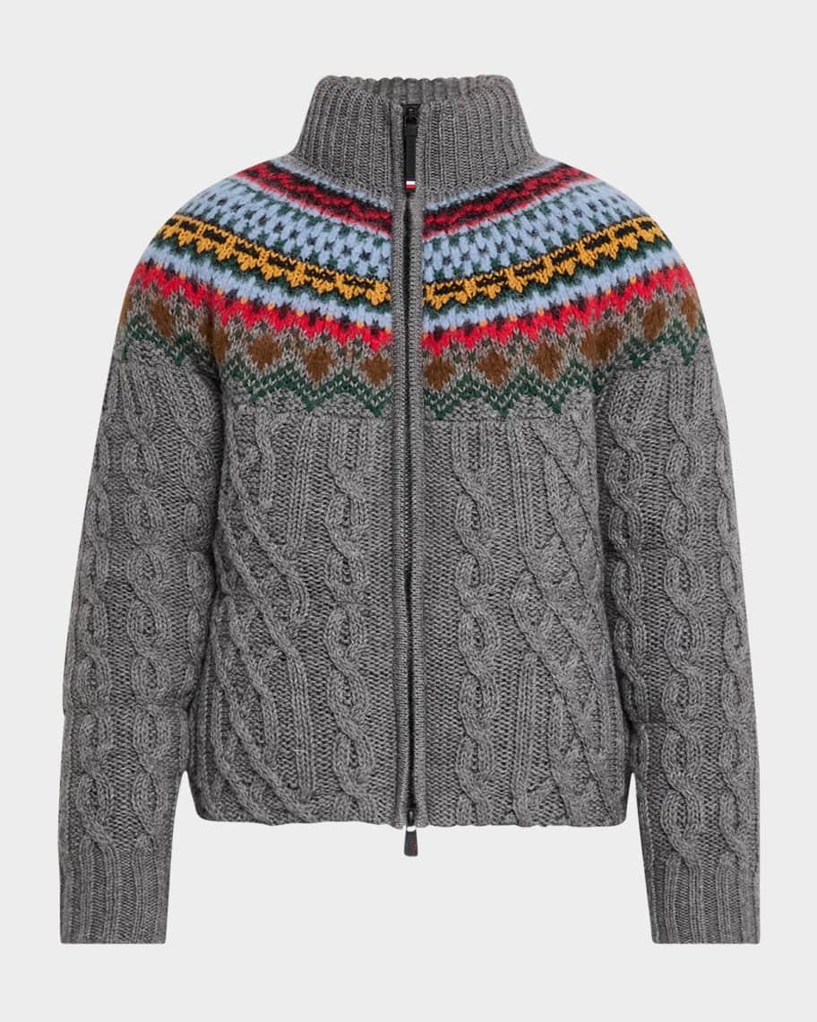 Mens Padded Wool Cable-Knit Zip-Up Sweater Product Image