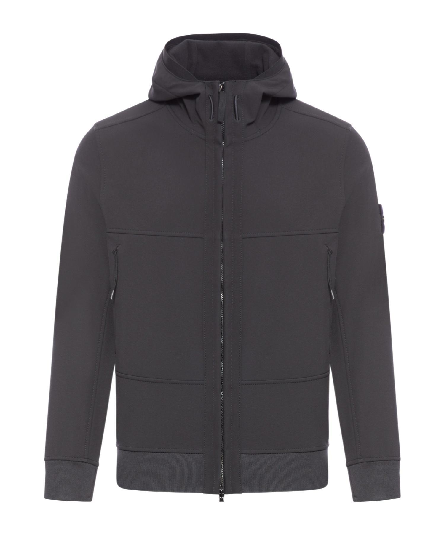 STONE ISLAND Hooded Zip Up Jacket In Black Product Image