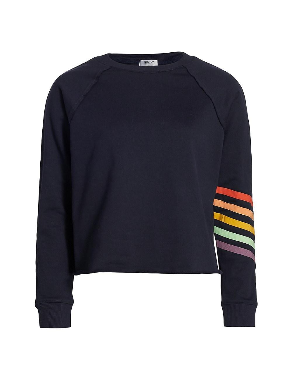 Womens Rainbow Stripe Cotton Crop Sweater Product Image