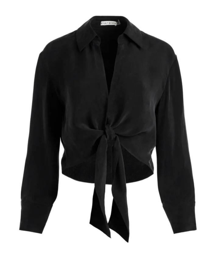 ALICE AND OLIVIA Tie-fastening Long-sleeve Blouse In Black Product Image