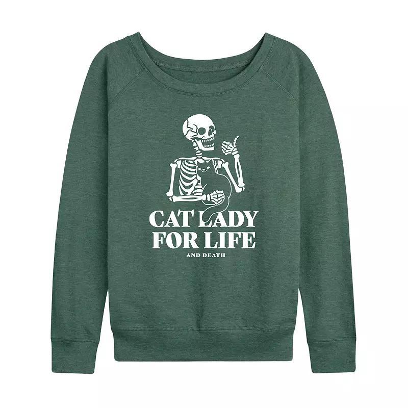 Womens Cat Lady For Life Skeleton Lightweight French Terry Sweatshirt Grey Blue Product Image