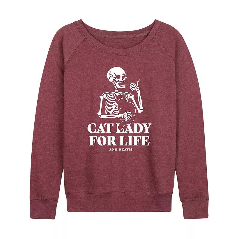 Womens Cat Lady For Life Skeleton Lightweight French Terry Sweatshirt Grey Blue Product Image