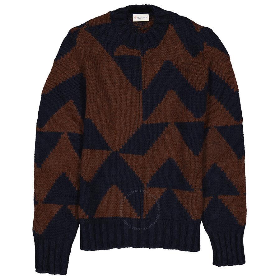 Men's Geometric Pattern Knitted Crewneck Sweater In Blue Product Image