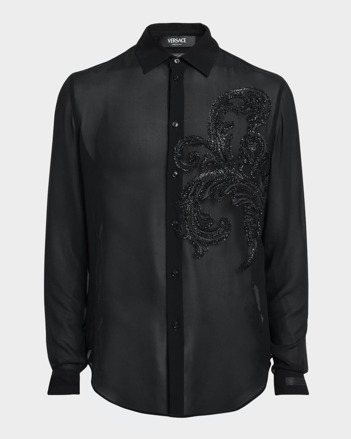 Men's Barocco Leaf Silk Dress Shirt Product Image