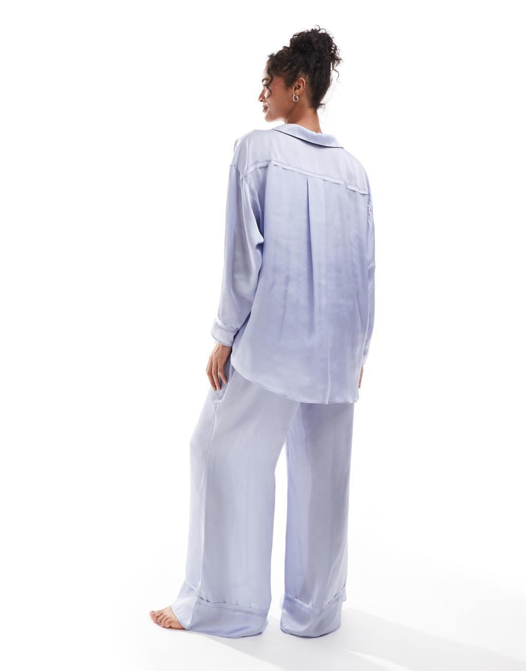 Free People wide leg satin pajama set in light blue Product Image