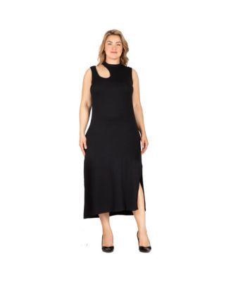 Womens Plus Size Elegant Cut-Out Knit Jersey Tank Dress Product Image