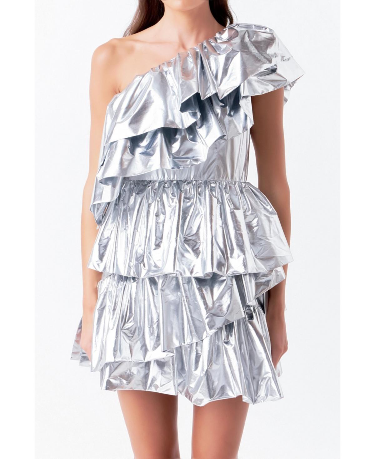 Endless Rose One-Shoulder Metallic Tiered Minidress Product Image