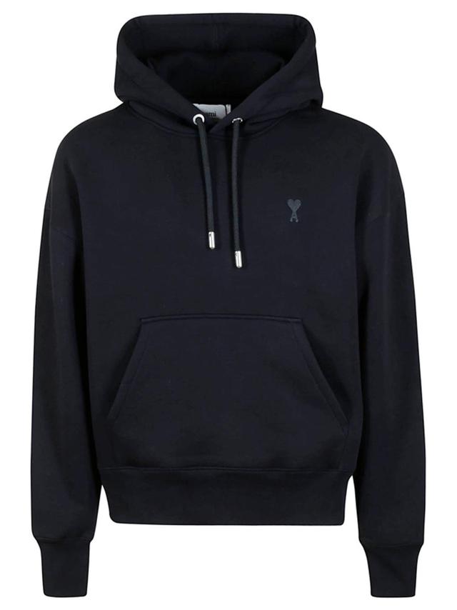 AMI ALEXANDRE MATTIUSSI Ami Logo Embroidered Drawstring Hoodie In Black Product Image