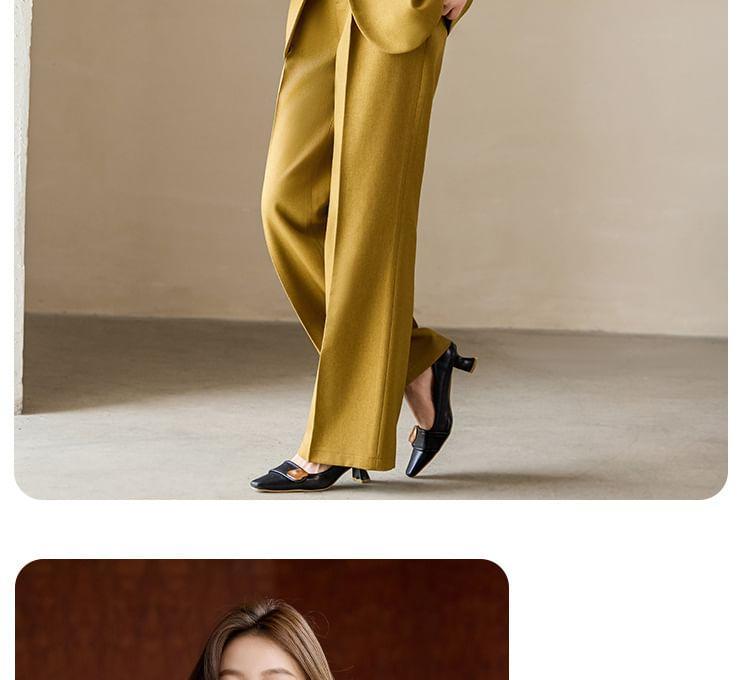 Lapel Collar Plain Double Breasted Blazer / Mid Waist Plain Wide Leg Slacks / Set Product Image