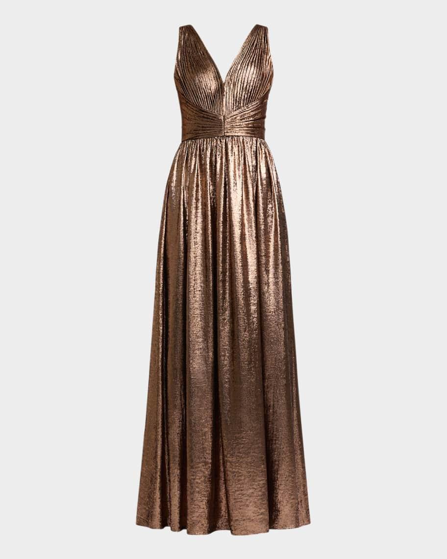 Pleated Metallic Georgette Gown Product Image