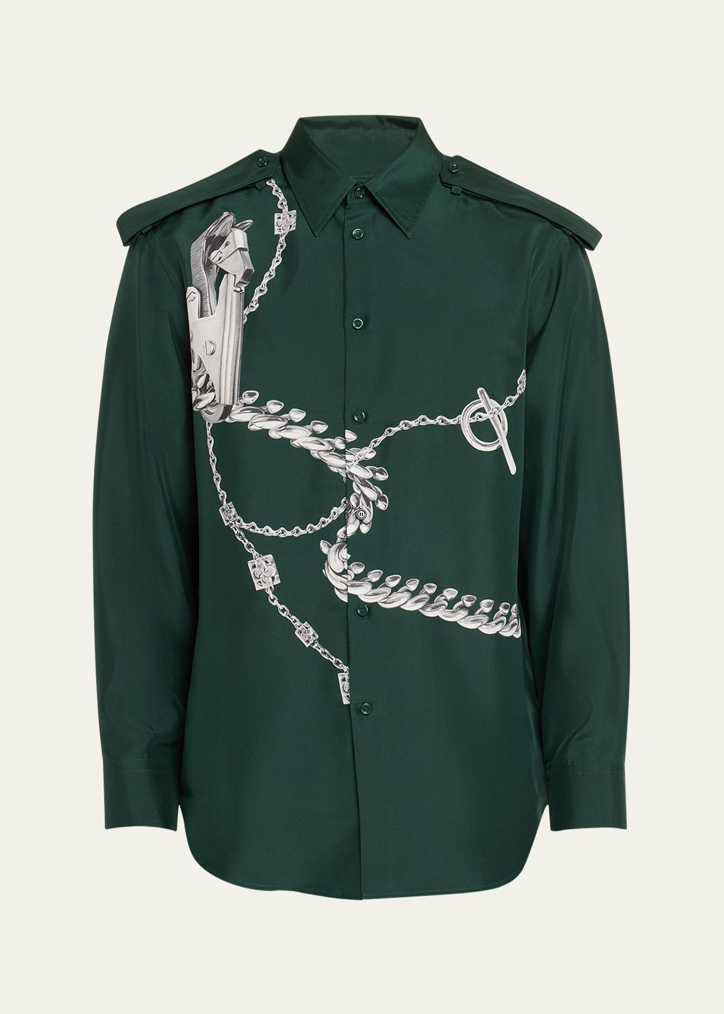 Mens Silk Horse Chain-Print Epaulet Shirt Product Image