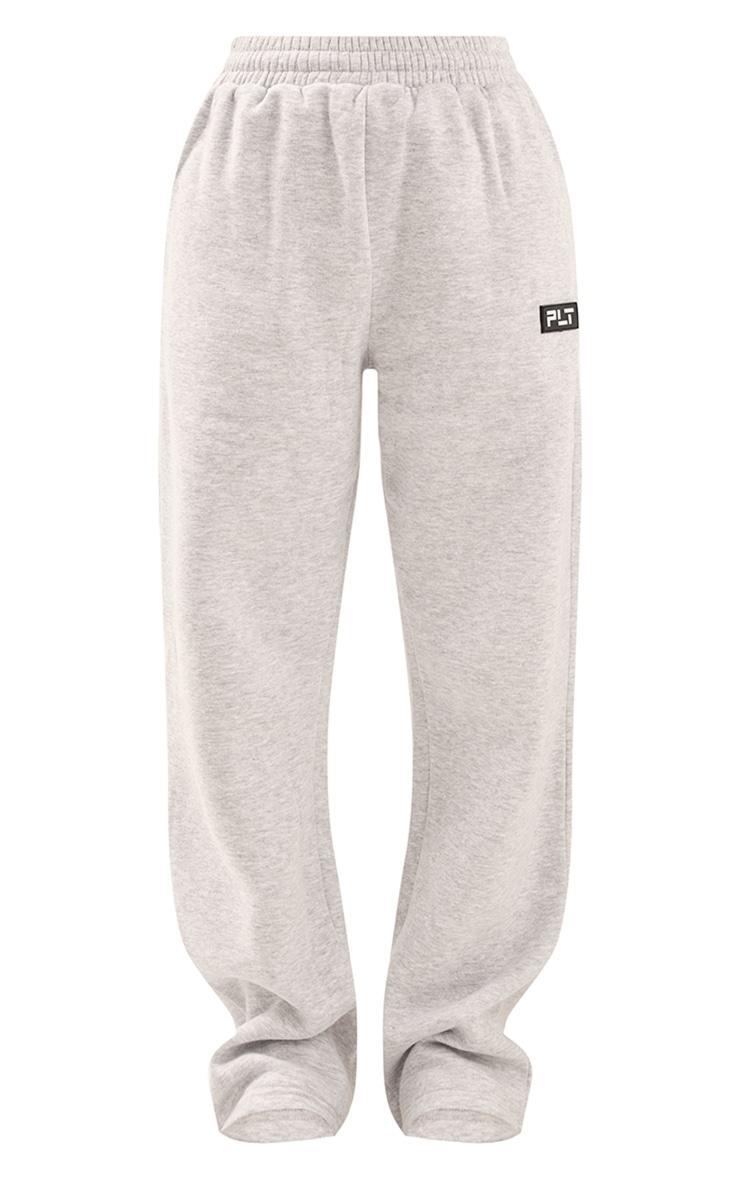 PRETTYLITTLETHING Ash Grey Logo Badge Detail Straight Leg Sweatpant Product Image