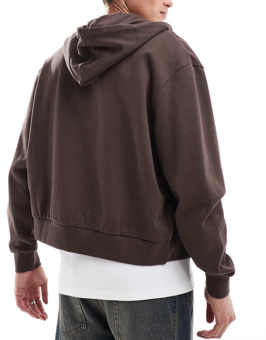 ASOS DESIGN essential boxy oversized zip up hoodie in brown Product Image