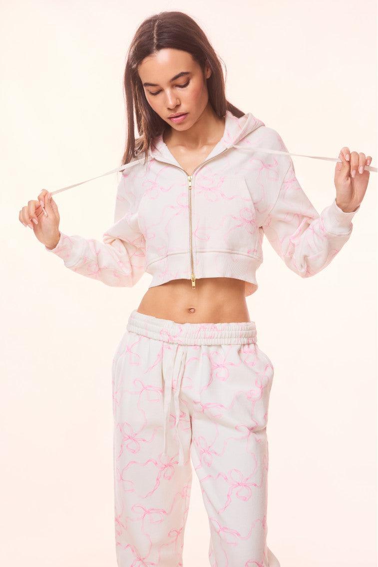 Pierra Cotton Cropped Bow Hoodie Product Image