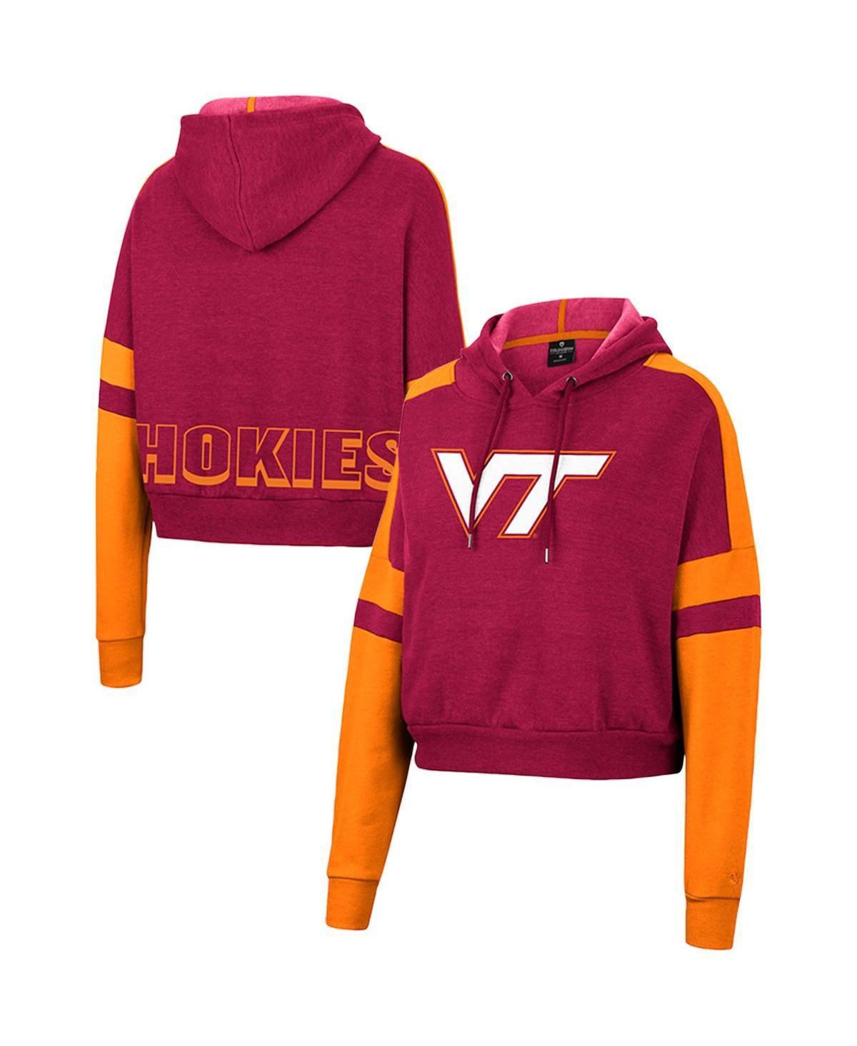 Womens Colosseum Heather Maroon Virginia Tech Hokies Throwback Stripe Arch Logo Cropped Pullover Hoodie Product Image