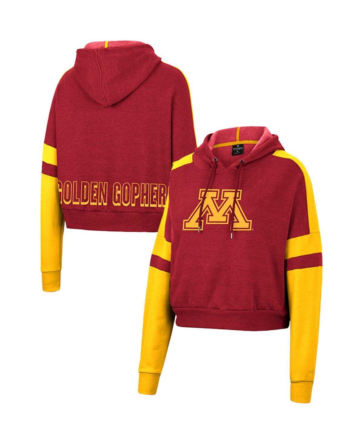 Womens Colosseum Maroon Minnesota Golden Gophers Throwback Stripe Arch Logo Cropped Pullover Hoodie Product Image