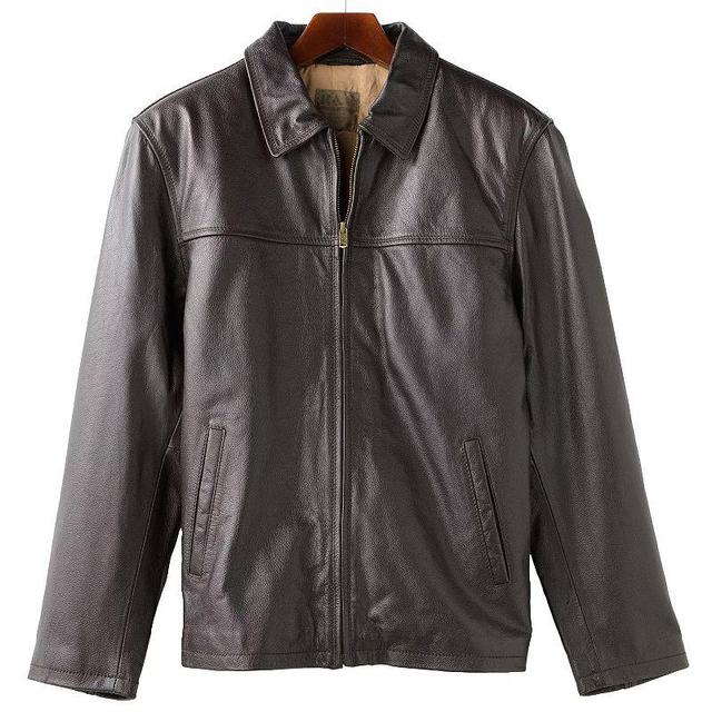 Mens R and O Open-Bottom Leather Bomber Jacket Brown Product Image