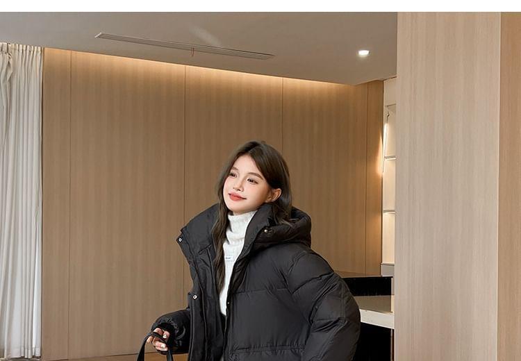 Hooded Plain Zip-Up Long Puffer Coat product image