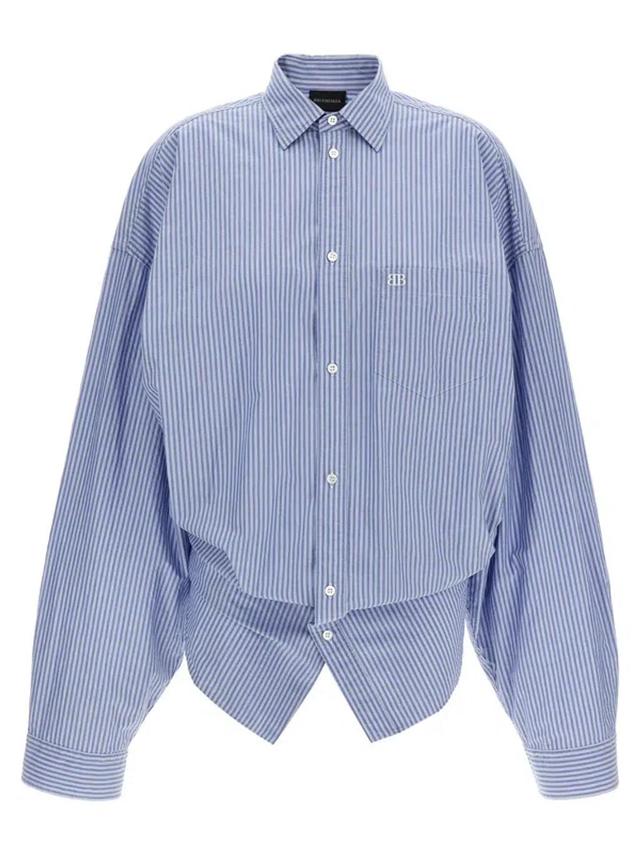 BALENCIAGA L/s Knotted Shirt, Blouse In Blue Product Image