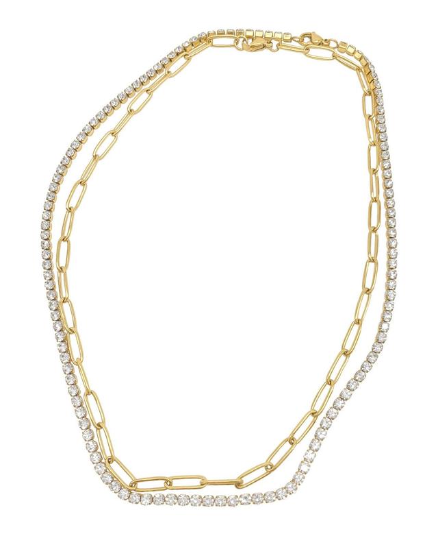 Adornia Paper Clip Chain and Tennis Necklace Set gold - white Product Image