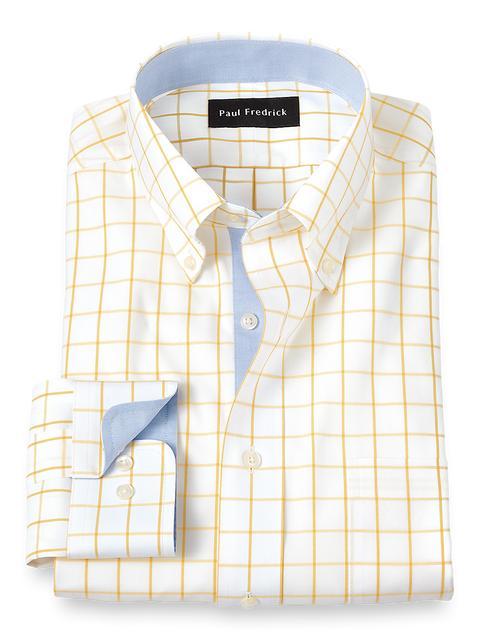 Comfort Stretch Non-Iron Check Dress Shirt With Contrast Trim - Yellow Product Image