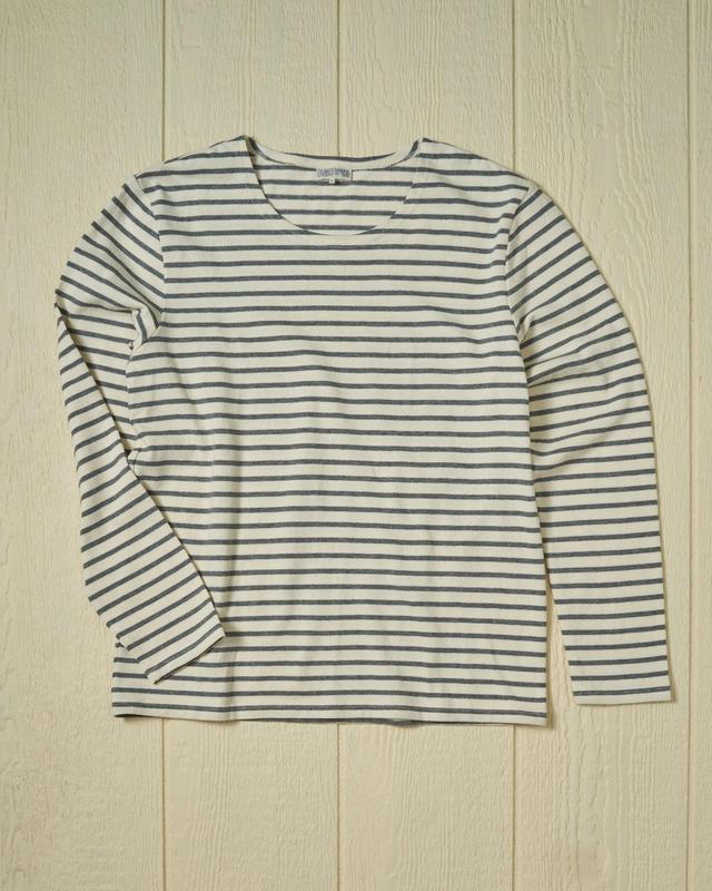 Men’s Breton Stripe Boatneck Tee in Off White/Heather Grey Product Image