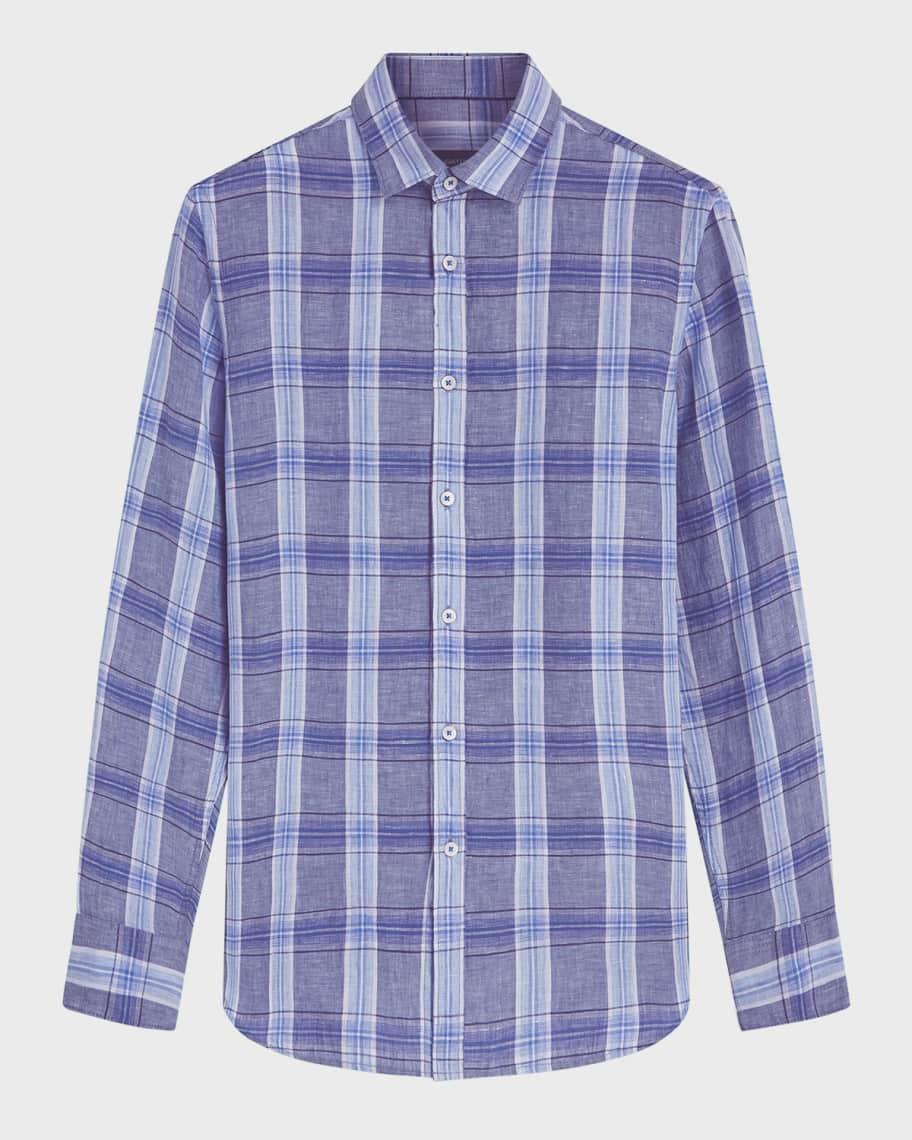 Men's Julian Plaid Linen Shaped Sport Shirt Product Image