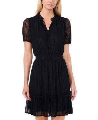 CeCe Womens Short-Sleeve V-Neck Smocked-Waist Dress Product Image