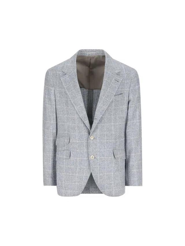 BRUNELLO CUCINELLI Prince Of Wales Deconstructed Cavallo Blazer In Blue Product Image