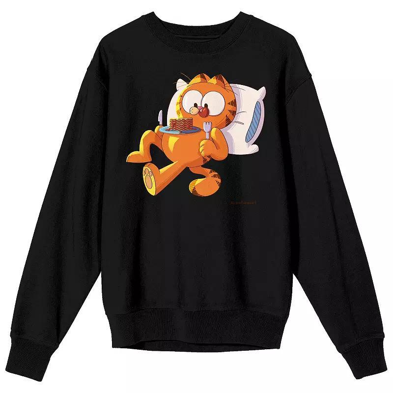 Mens Garfield Eating Pancakes Long Sleeve Graphic Tee Product Image