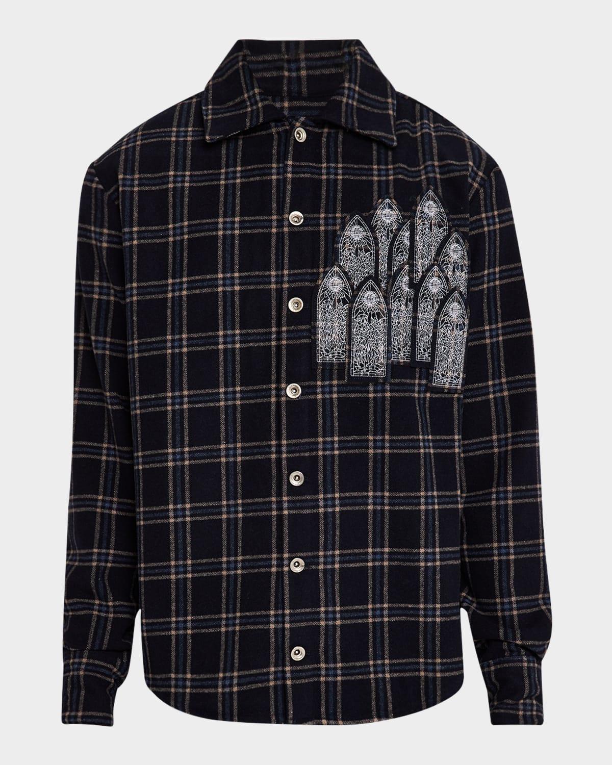 Mens Embroidered Check Flannel Shirt Product Image