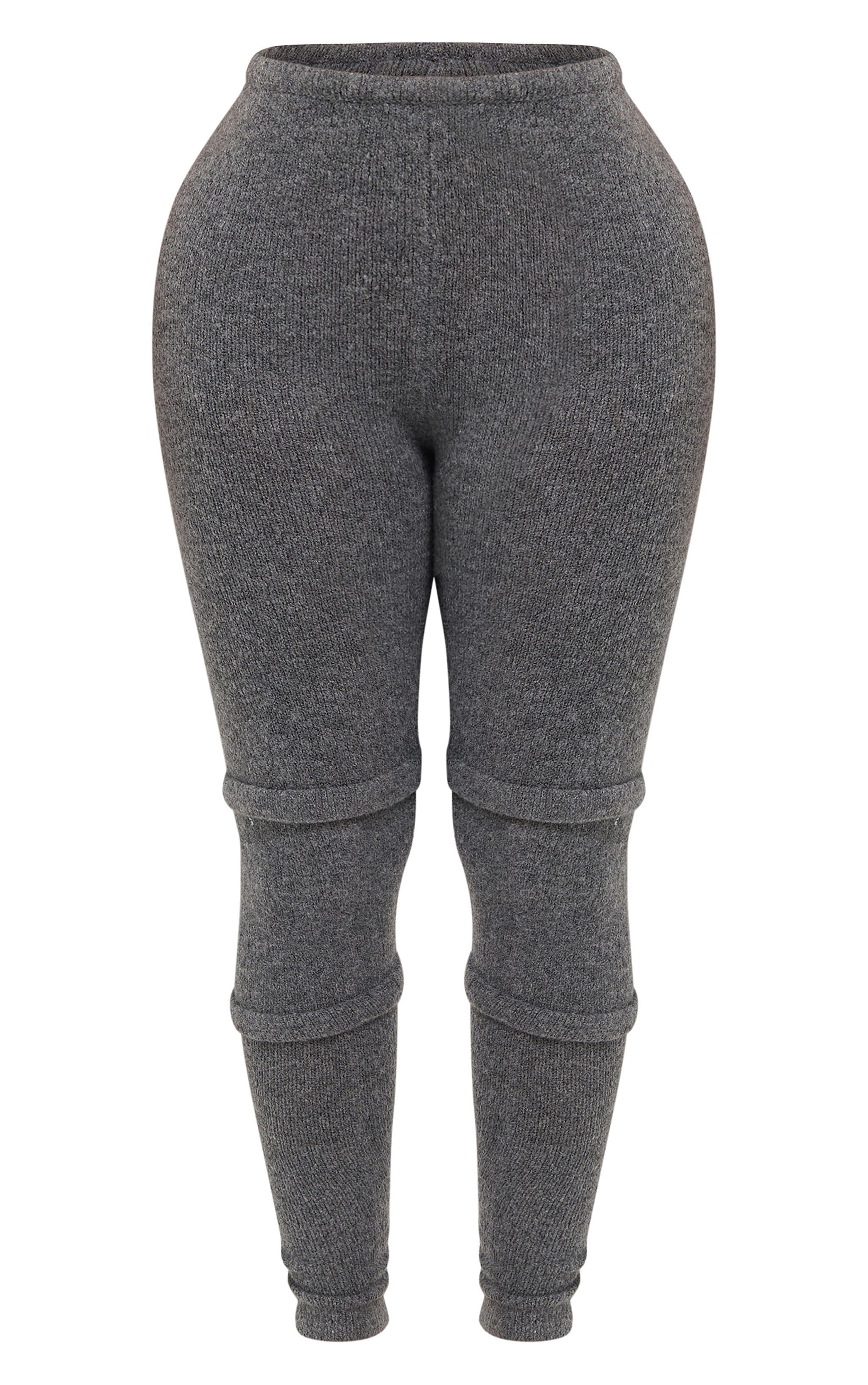 Shape Charcoal Knit High Waist Seam Detail Pants Product Image