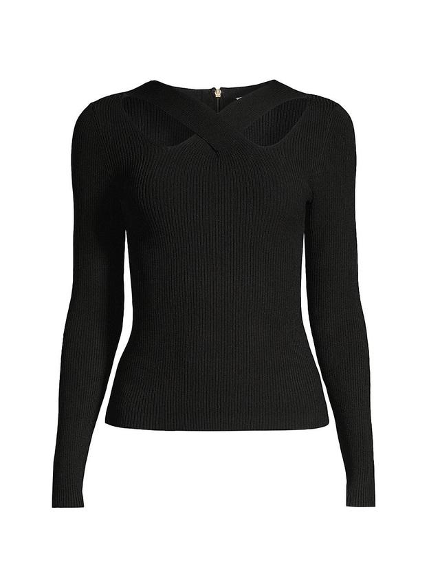 Womens Cut-Out Rib-Knit Sweater Product Image