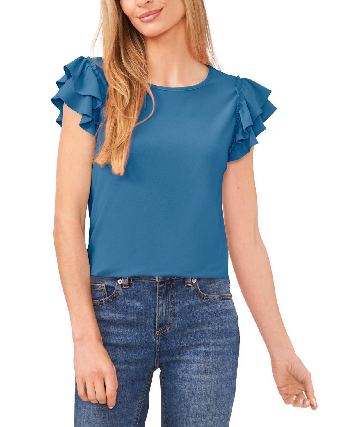 CeCe Womens Ruffled Flutter-Sleeve Short Sleeve Knit Top product image