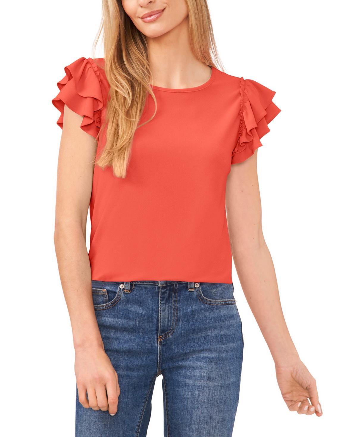 CeCe Womens Ruffled Flutter-Sleeve Short Sleeve Knit Top Product Image