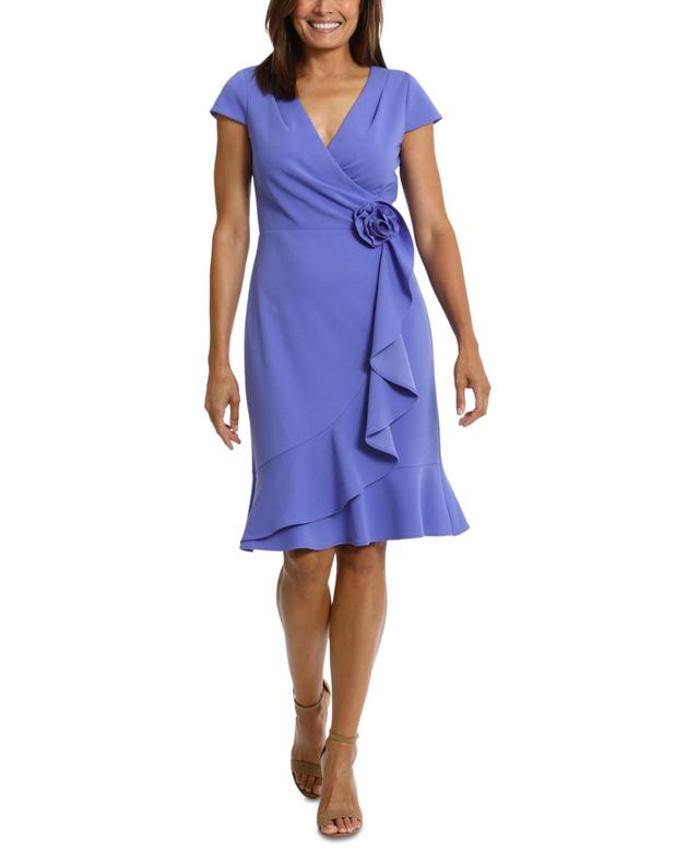 London Times Womens Rosette Flounce Faux-Wrap Dress Product Image