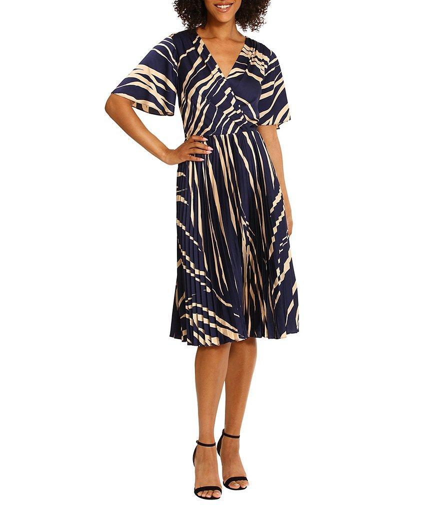 Maggy London Wrap Bodice Surplice V-Neck Short Sleeve Midi Dress Product Image