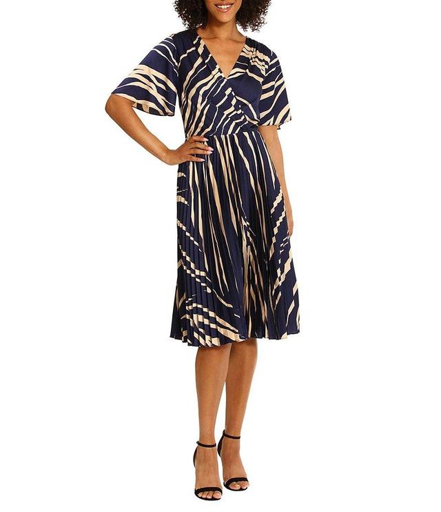 Maggy London Wrap Bodice Surplice V-Neck Short Sleeve Midi Dress Product Image