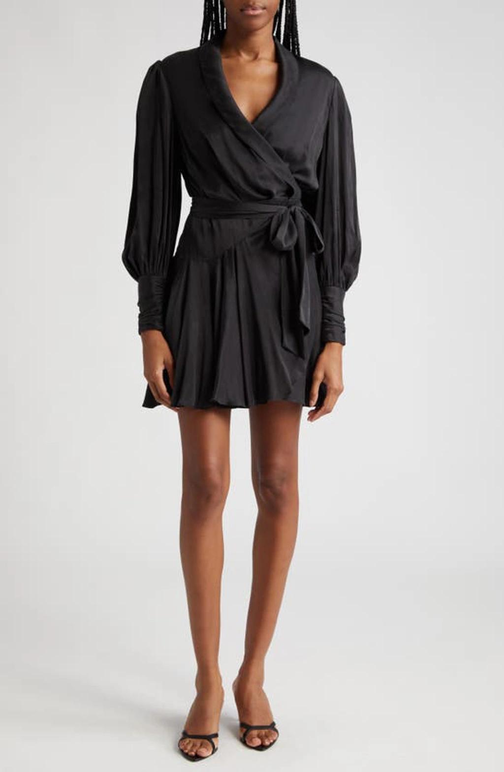 ZIMMERMANN Ruffled Silk-satin Mini Wrap Dress In Black Product Image