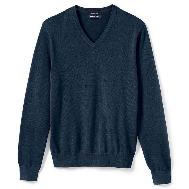 Big & Tall Lands End Classic-Fit Fine-Gauge Supima Cotton V-neck Sweater, Mens Grey Heather Product Image