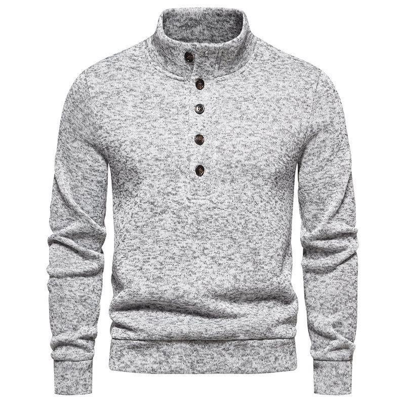 Henley Mock Neck Plain Sweatshirt Product Image