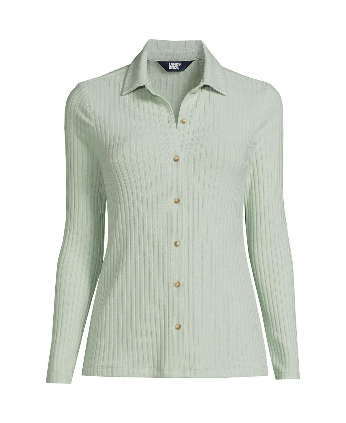 Womens Lands End Long-Sleeve Ribbed Button-Front Polo Top Product Image