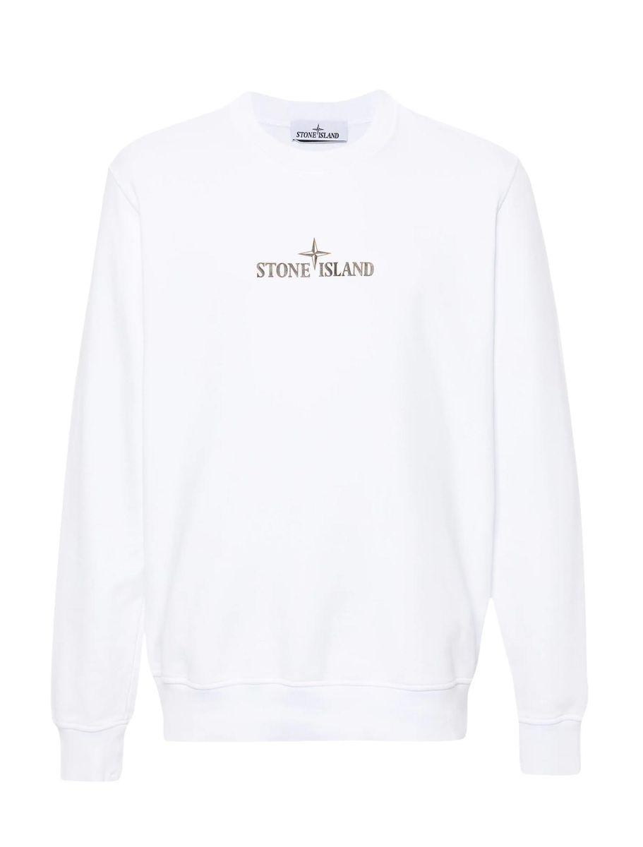 STONE ISLAND Logo-print Cotton Sweatshirt In White Product Image