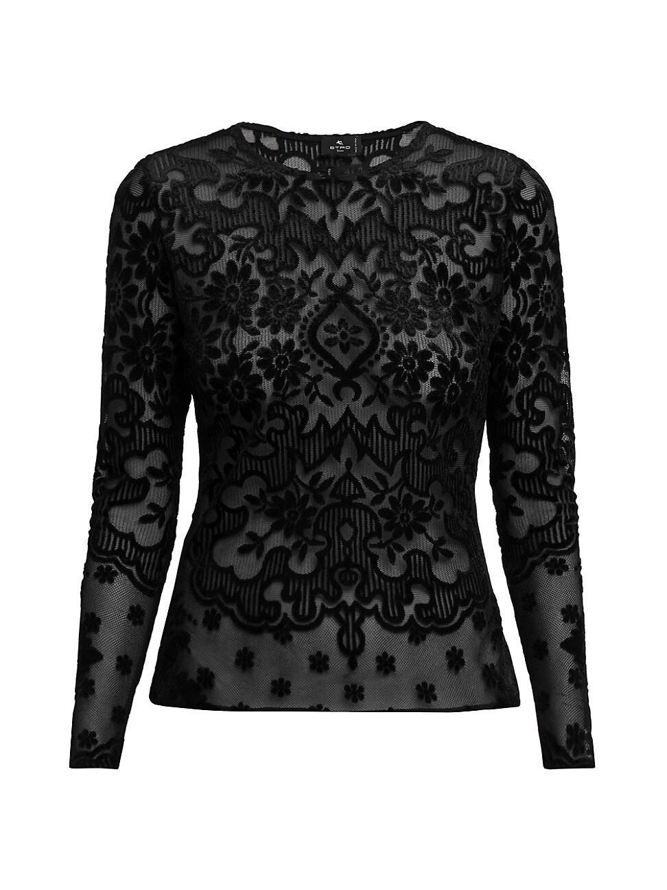 Womens Floral Velvet Mesh Long-Sleeve Top Product Image