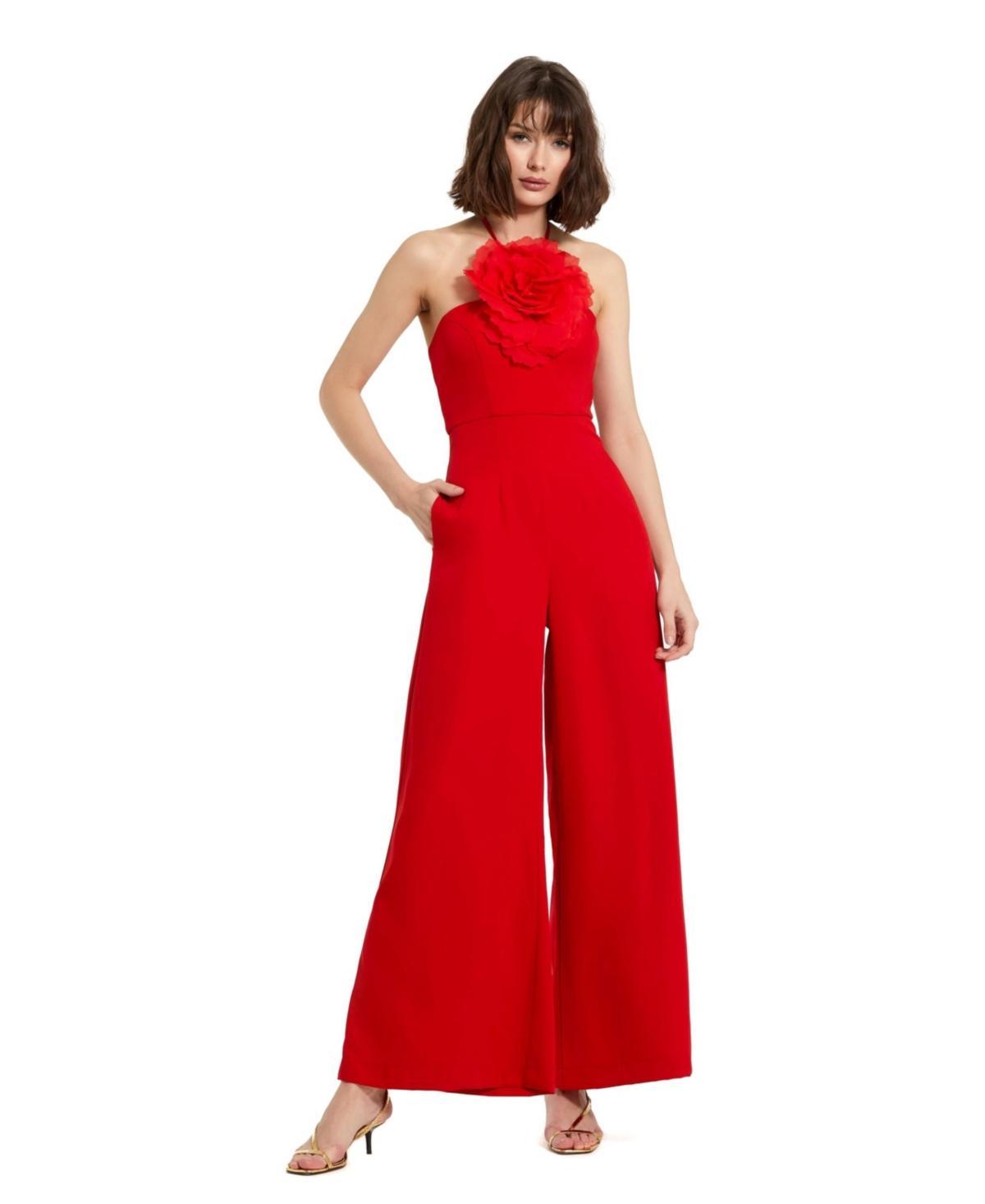 Womens Floral-Appliqud Crepe Wide-Leg Jumpsuit Product Image