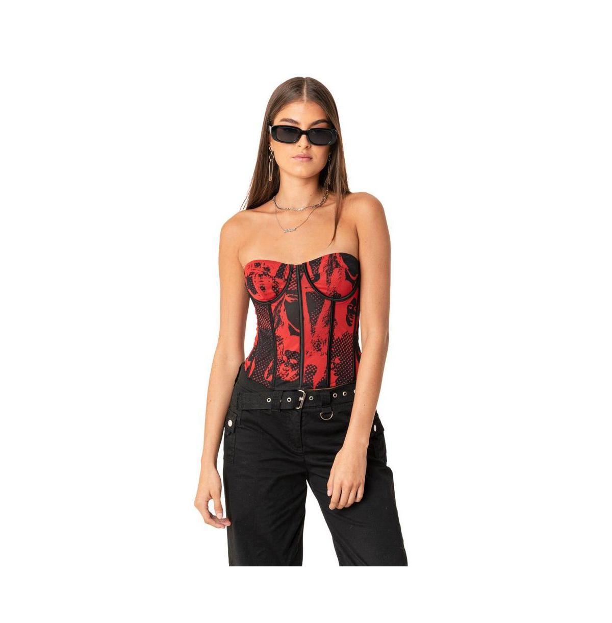 EDIKTED Aly Mesh Strapless Bustier Top in Red at Nordstrom, Size Small Product Image