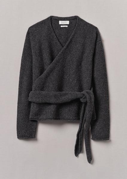 V-Neck Wool Wrap Cardigan | Charcoal Product Image